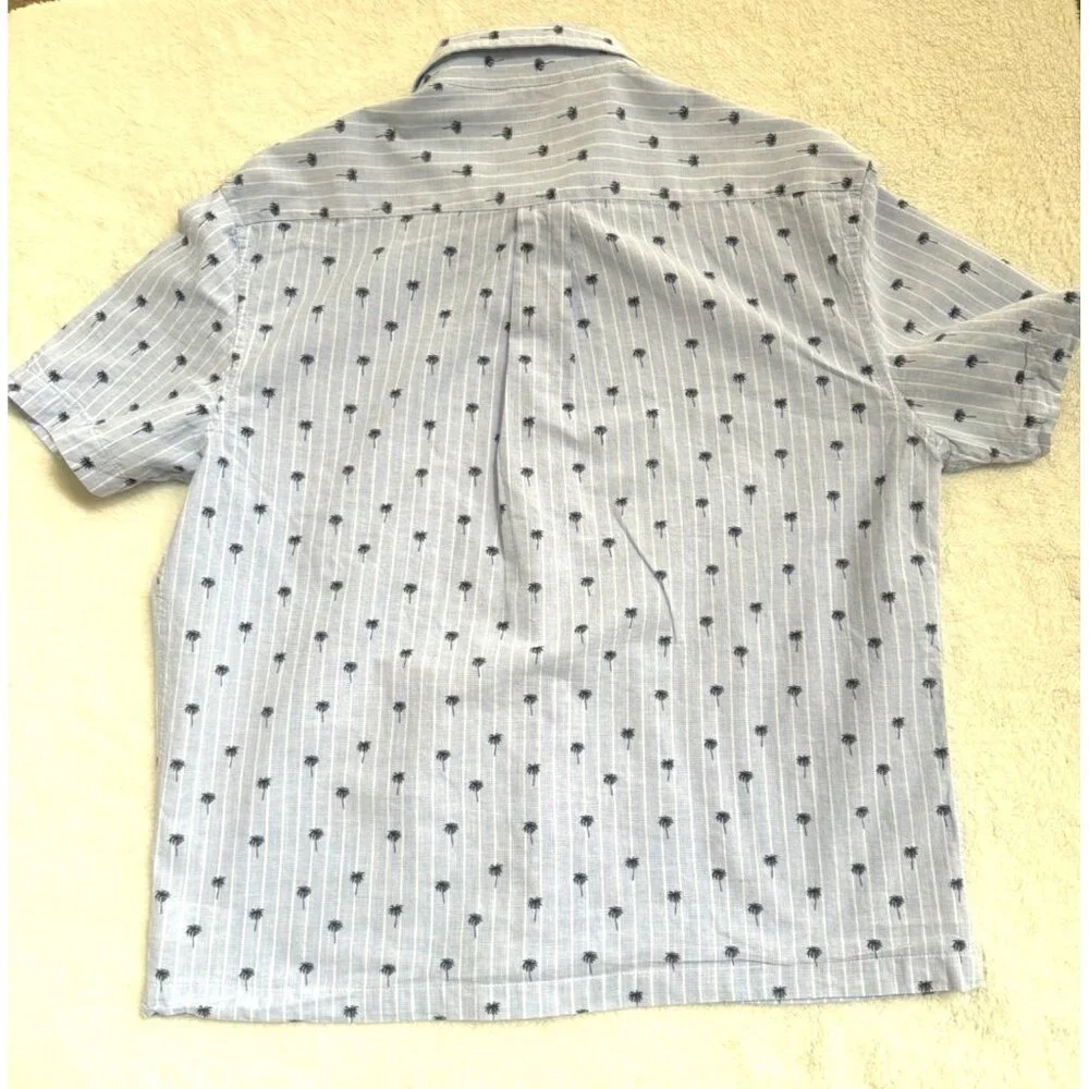 U.S. Polo Assn. Men's Polo Shirt Medium Blue White Stripes Palm‎ Trees